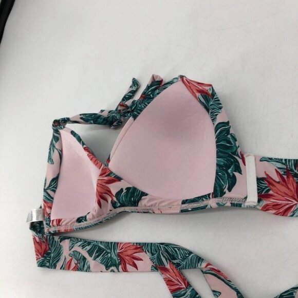 House of Fraser pink green palm floral  bikini top size 12 tie neck - Picture 15 of 16